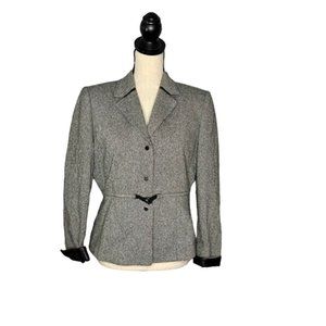 Tahari Arthur S Levine Black White Wool Blend Blazer Women's Size 10 Petite 10P